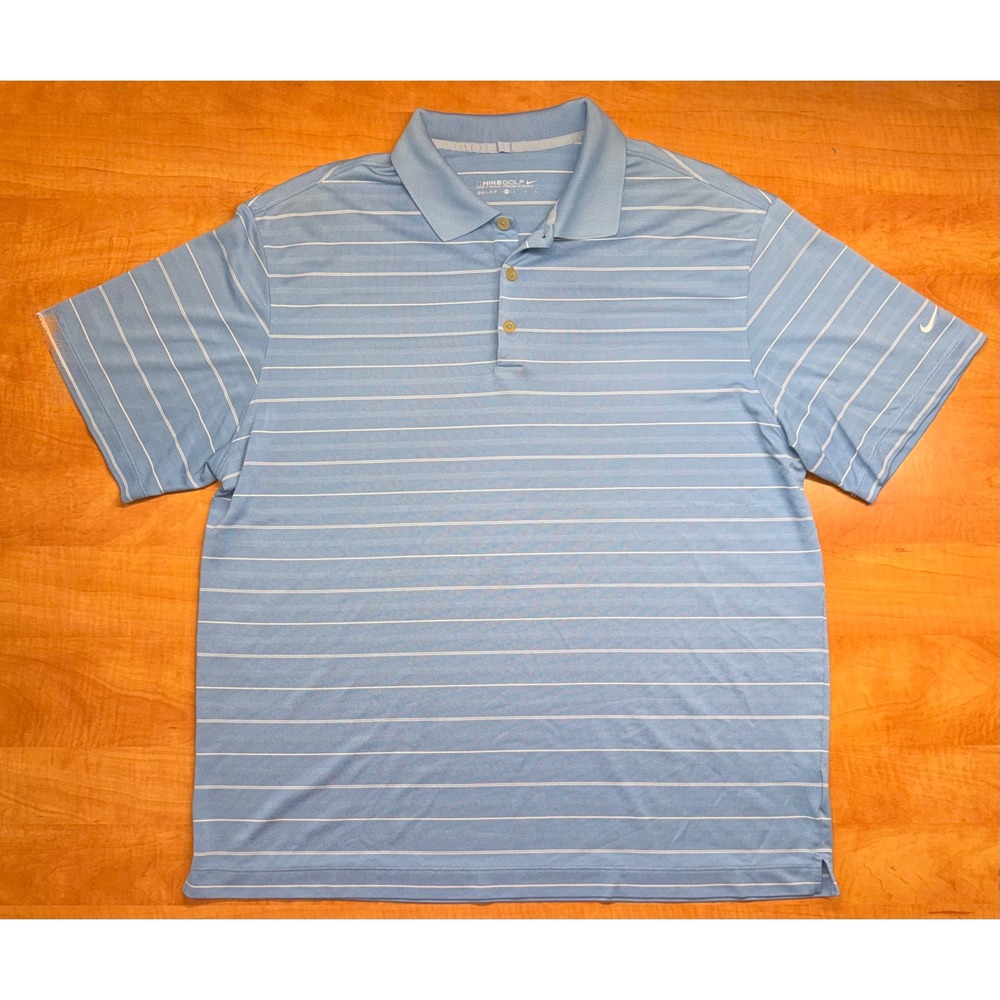 Nike Golf Dri-FIT Polo Shirt Mens XL Blue White Striped Short Sleeve